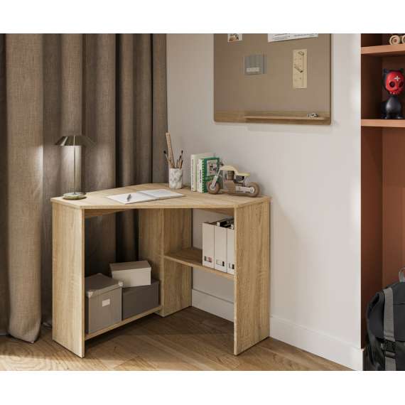 Skrivebord Rino 80x80 cm - eik - hjørneskrivebord med hyller