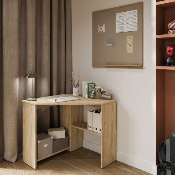 Skrivebord Rino 80x80 cm - eik - hjørneskrivebord med hyller