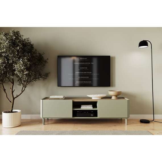 Tv-benk ELIVO - 170x48 cm - 1 dør - 1 skuff - eukalyptus - eik baltic - tre bein
