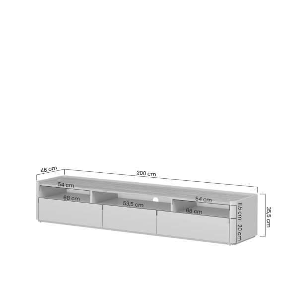 Tv-benk ELIVO - 200x35 cm - 1 dør - 2 skuffer- eukalyptus - eik baltic