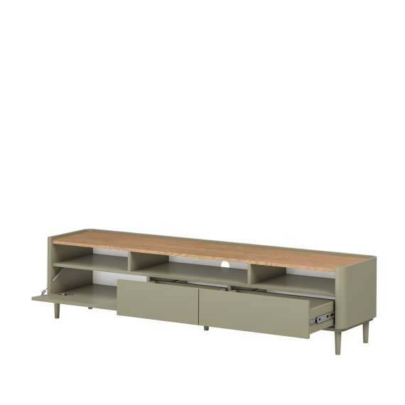 Tv-benk ELIVO - 200x48 cm - 1 dør - 2 skuffer - eukalyptus - eik baltic - tre bein