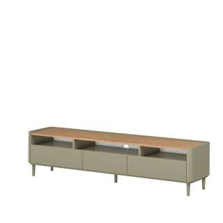 Tv-benk ELIVO - 200x48 cm - 1 dør - 2 skuffer - eukalyptus - eik baltic - tre bein
