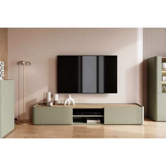 Tv-benk ELIVO - 220x35 cm - 1 dør - 1 skuff- eukalyptus - eik baltic