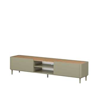 Tv-benk ELIVO - 220x48 cm - 1 dør - 1 skuff - eukalyptus - eik baltic - tre bein