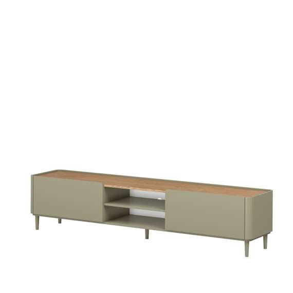 Tv-benk ELIVO - 220x48 cm - 1 dør - 1 skuff - eukalyptus - eik baltic - tre bein