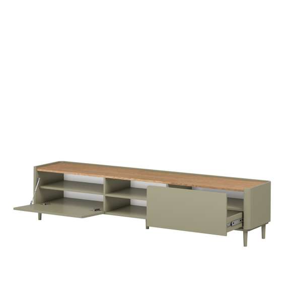 Tv-benk ELIVO - 220x48 cm - 1 dør - 1 skuff - eukalyptus - eik baltic - tre bein