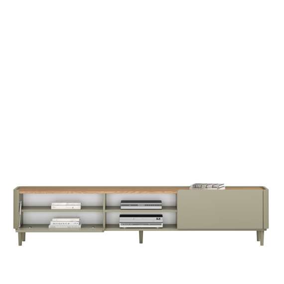 Tv-benk ELIVO - 220x48 cm - 1 dør - 1 skuff - eukalyptus - eik baltic - tre bein