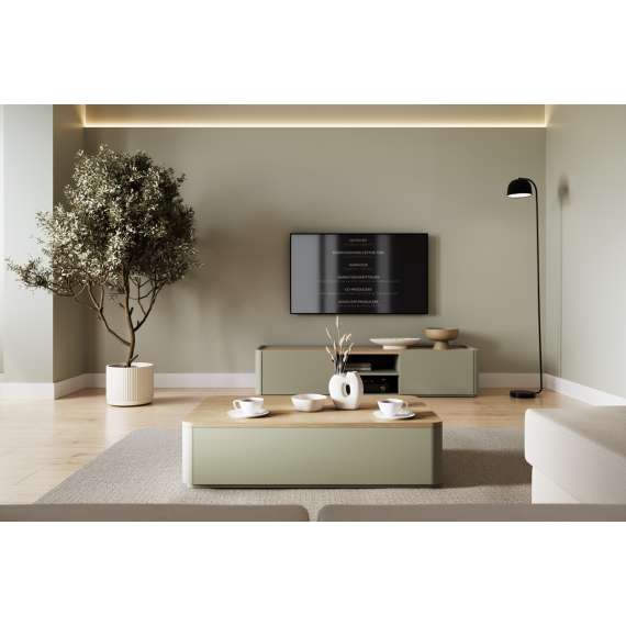 Sofabord ELIVO - 100x60 cm - 2 skuffer - eukalyptus - eik baltic