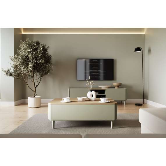 Sofabord ELIVO - 100x60 cm - 2 skuffer - eukalyptus - eik baltic