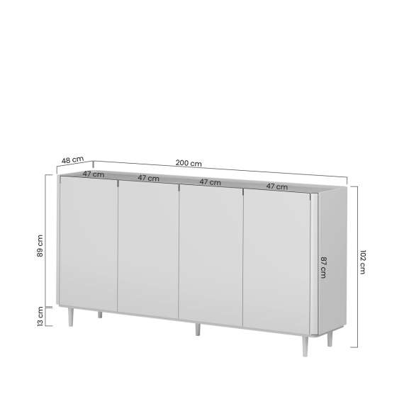 Skjenk ELIVO - 200x90 cm - 4 dører- eukalyptus - eik baltic - tre bein