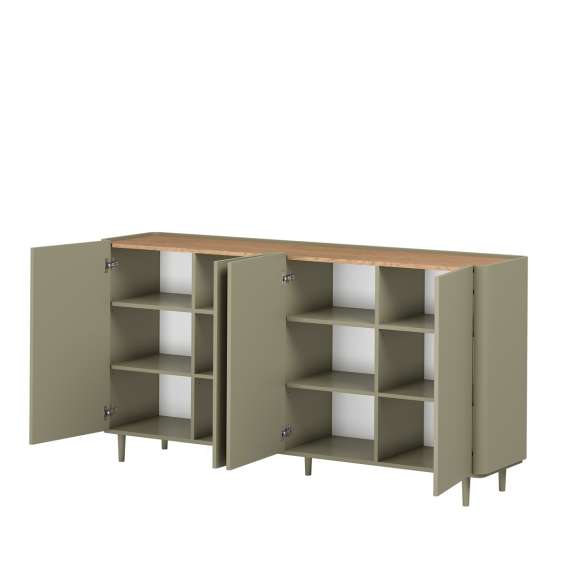 Skjenk ELIVO - 200x90 cm - 4 dører- eukalyptus - eik baltic - tre bein