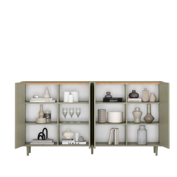 Skjenk ELIVO - 200x90 cm - 4 dører- eukalyptus - eik baltic - tre bein