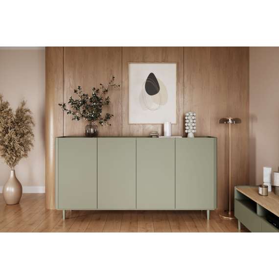 Skjenk ELIVO - 200x90 cm - 4 dører- eukalyptus - eik baltic - tre bein