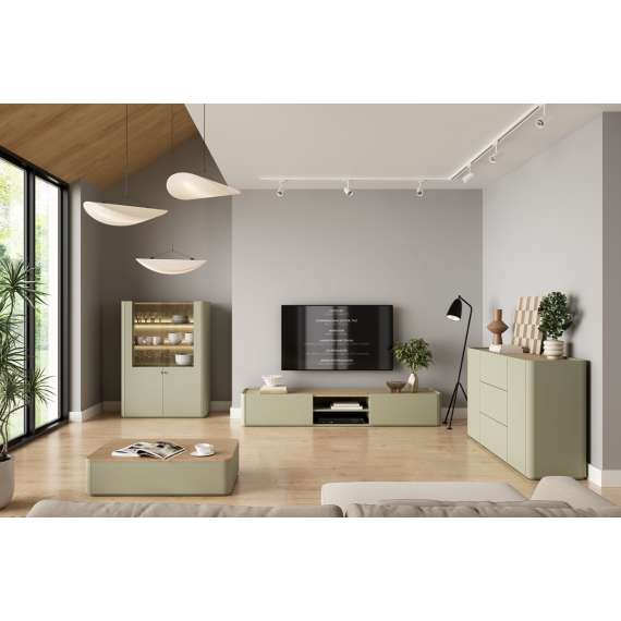 Skjenk ELIVO - 150x90 cm - 2 dører- 3 skuffer - eukalyptus - eik baltic