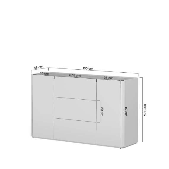Skjenk ELIVO - 150x90 cm - 2 dører- 3 skuffer - eukalyptus - eik baltic