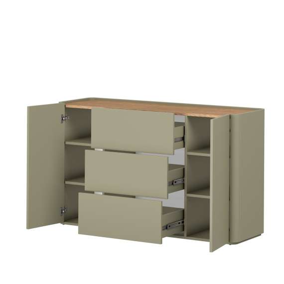 Skjenk ELIVO - 150x90 cm - 2 dører- 3 skuffer - eukalyptus - eik baltic