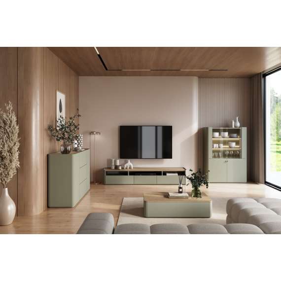 Skjenk ELIVO - 150x90 cm - 2 dører- 3 skuffer - eukalyptus - eik baltic