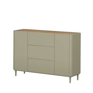 Skjenk ELIVO - 150x90 cm - 2 dører- 3 skuffer - eukalyptus - eik baltic - tre bein