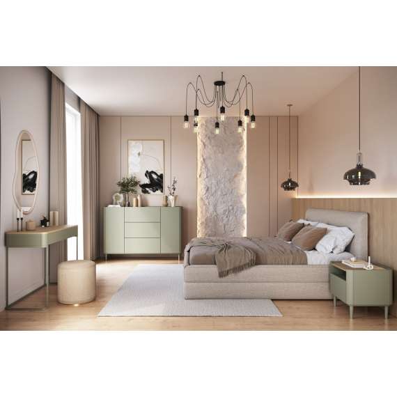 Skjenk ELIVO - 150x90 cm - 2 dører- 3 skuffer - eukalyptus - eik baltic - tre bein