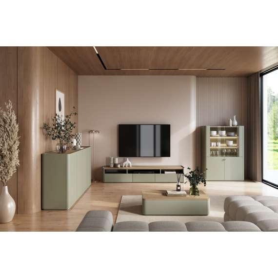 Vitrineskap ELIVO - 100x138 cm - 2 dører- eukalyptus - eik baltic