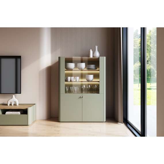 Vitrineskap ELIVO - 100x138 cm - 2 dører- eukalyptus - eik baltic