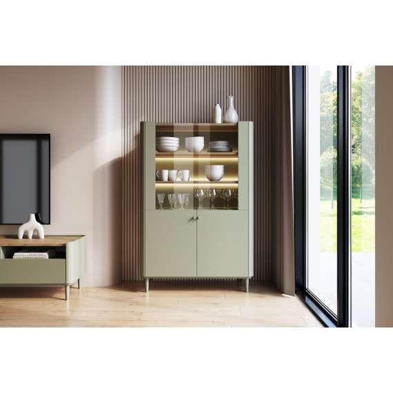 Vitrineskap ELIVO - 100x150 cm - 2 dører- eukalyptus - eik baltic