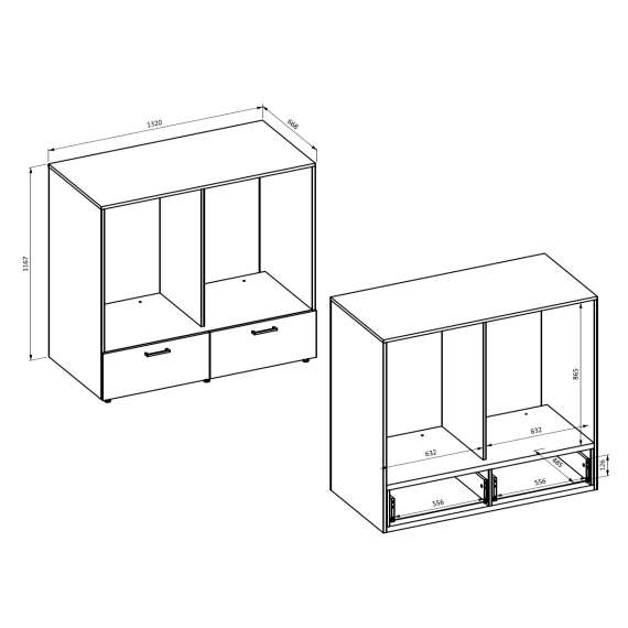Skap til vaskemaskin og tørketrommel ROSANA 132x117 cm - med skuffer
