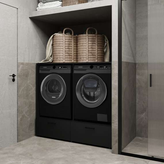 Skap til vaskemaskin og tørketrommel ROSANA 132x117 cm - med skuffer