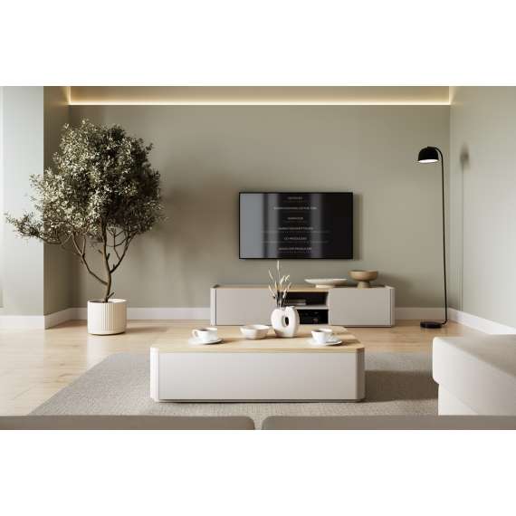 Sofabord ELIVO - 100x25 cm - 2 skuffer - cashmere - oljet eik