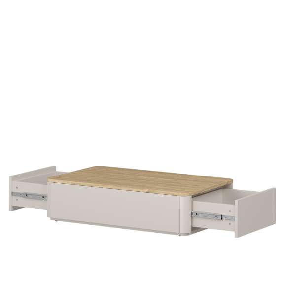 Sofabord ELIVO - 100x25 cm - 2 skuffer - cashmere - oljet eik