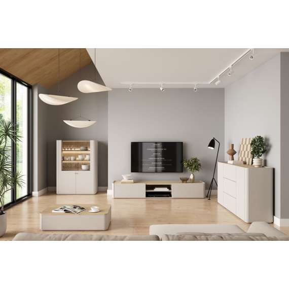 Sofabord ELIVO - 100x25 cm - 2 skuffer - cashmere - oljet eik