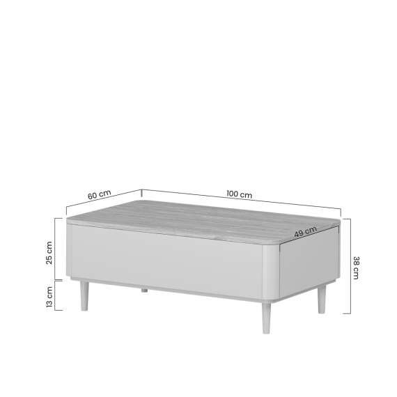 Sofabord ELIVO - 100x38 cm - 2 skuffer - cashmere - oljet eik