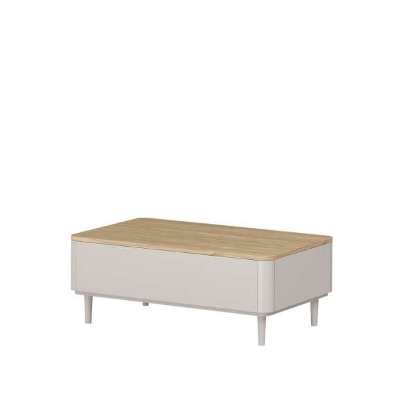 Sofabord ELIVO - 100x38 cm - 2 skuffer - cashmere - oljet eik