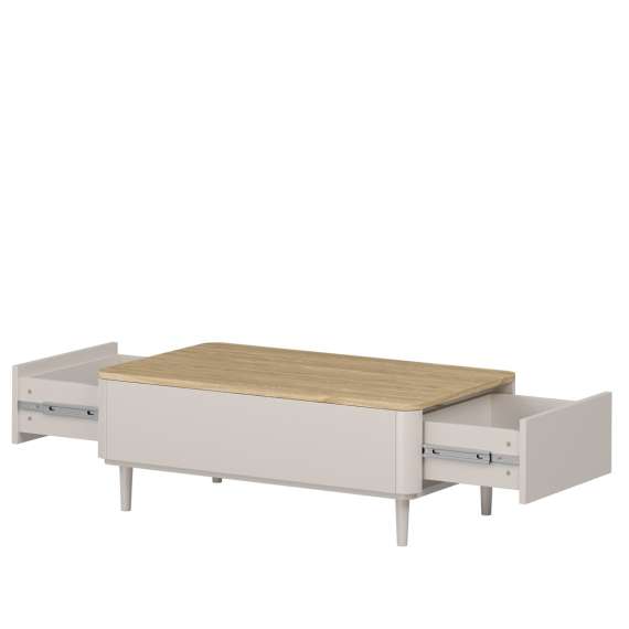 Sofabord ELIVO - 100x38 cm - 2 skuffer - cashmere - oljet eik