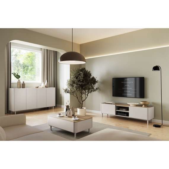 Sofabord ELIVO - 100x38 cm - 2 skuffer - cashmere - oljet eik