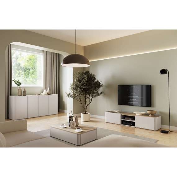 Tv-benk ELIVO - 170x36 cm - 1 skuff - 1 dør -  cashmere - oljet eik