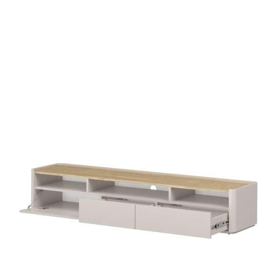 Tv-benk ELIVO - 200x36 cm - 2 skuffer - 1 dør -  cashmere - oljet eik