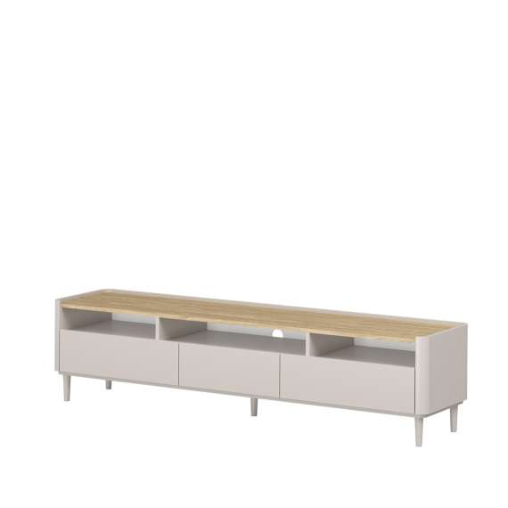 Tv-benk ELIVO - 200x48 cm - 2 skuffer - 1 dør -  cashmere - oljet eik