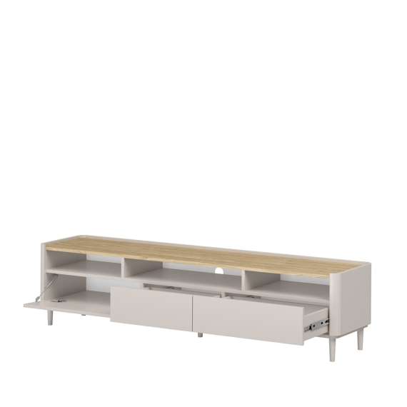 Tv-benk ELIVO - 200x48 cm - 2 skuffer - 1 dør -  cashmere - oljet eik