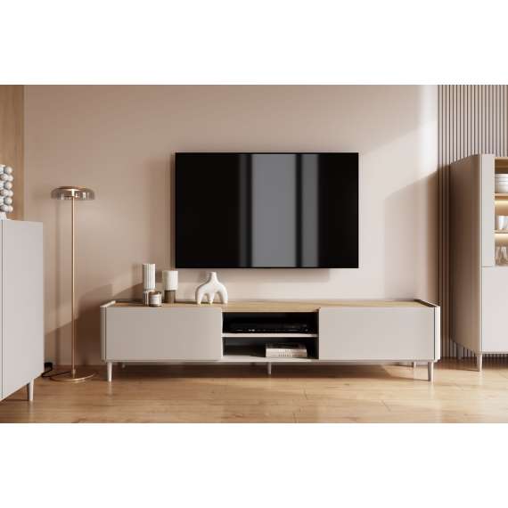 Tv-benk ELIVO - 220x48 cm - 1 skuff - 1 dør -  cashmere - oljet eik