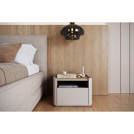 Nattbord ELIVO - 48x35 cm - 1 skuff- cashmere - oljet eik