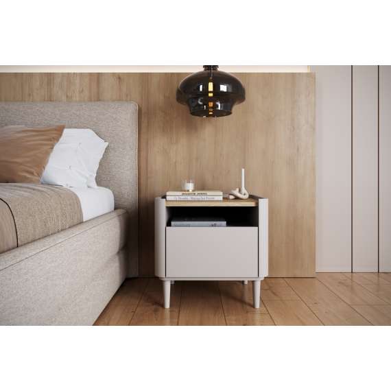 Nattbord ELIVO - 48x48 cm - 1 skuff- cashmere - oljet eik