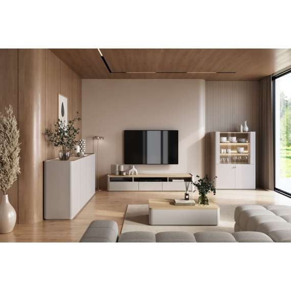 Skjenk ELIVO - 200x90 cm - 4 dør -  cashmere - oljet eik