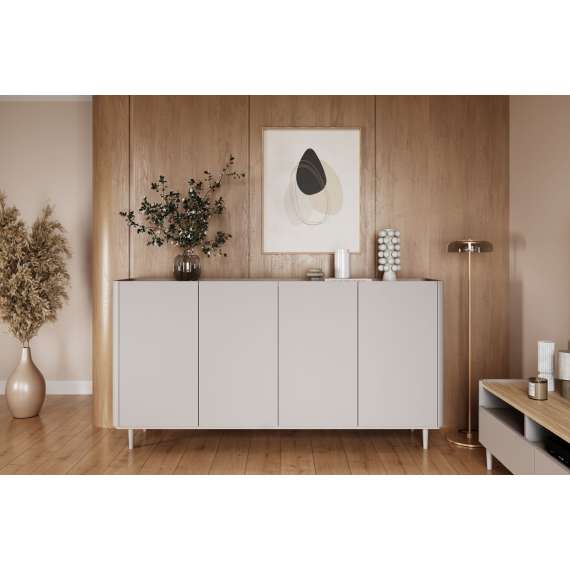 Skjenk ELIVO - 200x102 cm - 4 dør -  cashmere - oljet eik - tre bein