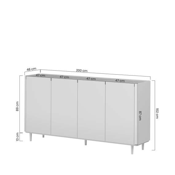 Skjenk ELIVO - 200x102 cm - 4 dør -  cashmere - oljet eik - tre bein