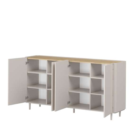 Skjenk ELIVO - 200x102 cm - 4 dør -  cashmere - oljet eik - tre bein