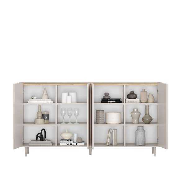 Skjenk ELIVO - 200x102 cm - 4 dør -  cashmere - oljet eik - tre bein