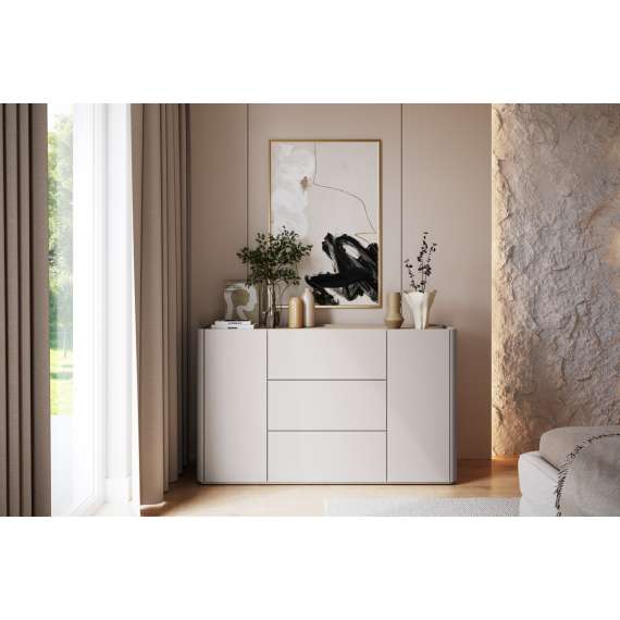 Skjenk ELIVO - 150x90 cm - 2 dører - 3 skuffer -  cashmere - oljet eik