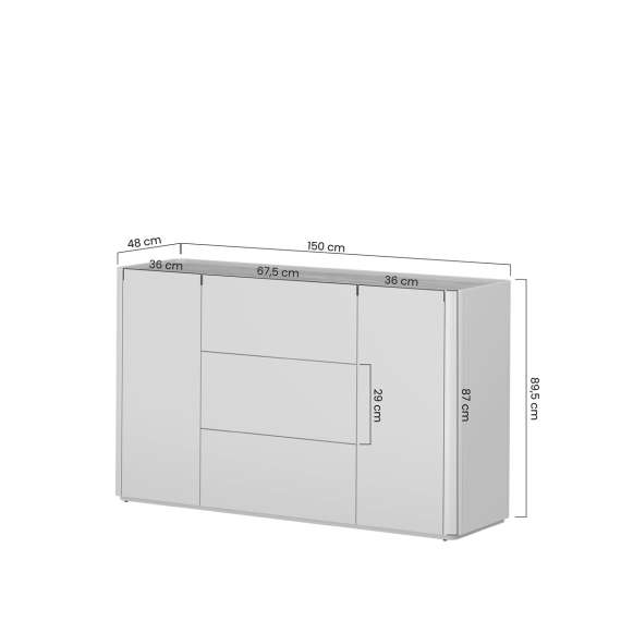 Skjenk ELIVO - 150x90 cm - 2 dører - 3 skuffer -  cashmere - oljet eik