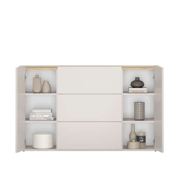 Skjenk ELIVO - 150x90 cm - 2 dører - 3 skuffer -  cashmere - oljet eik